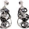 Woven Chain Earrings | Silk & Swarovski Elements | Black - Image 2