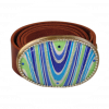 Black Leather Belt | Psychedelic Blue Buckle
