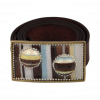 Brown, Light Blue & Black Stripe Buckle | Dark Brown Belt | Med