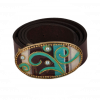 Dark Brown Leather Belt | Turquoise Swirl Buckle
