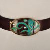 Dark Brown Leather Belt | Turquoise Swirl Buckle - Image 2